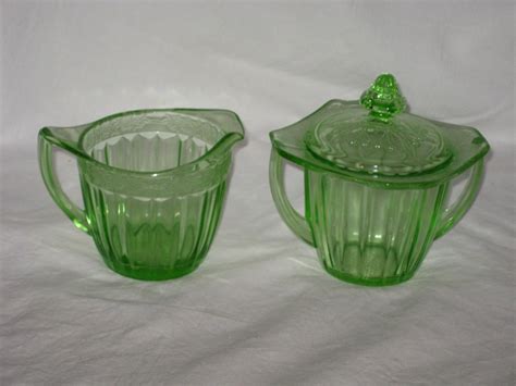 Vintage Green Depression Glass Adam Sugar And Creamer Lid Antique Price Guide Details Page