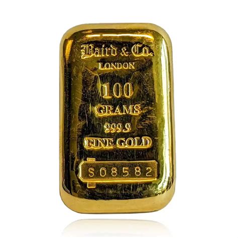 100g Cast Gold Bar Baird And Co Ainslie Bullion