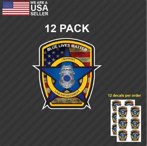 Pack Of 12 Blue Lives Matter American Flag Police Car Or Truck Decal