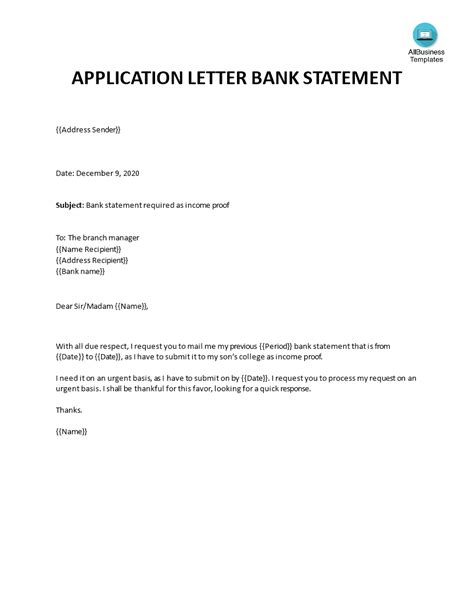 Bank Statement Request Letter Format Printable Statement Of