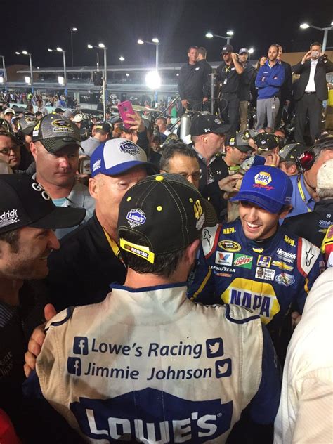 Teammates Chase Elliott And Kasey Kahne Congratulate Jimmie Johnson In Victory Lane 🤘🏼 Nascar