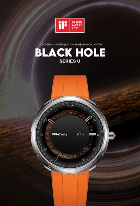 U Series Black Hole Titanium Mechanical Watch Orange Strap Ciga Design