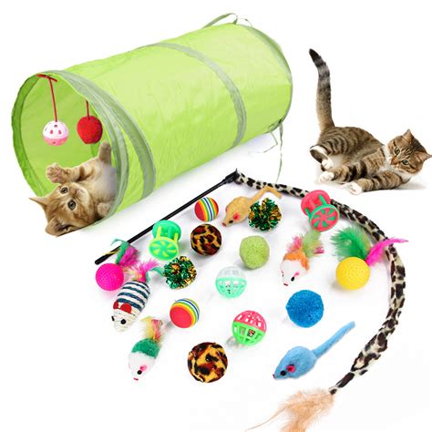 21 Pcs Cat Kitten Toys Set Collapsible Cat Tunnels For Indoor Cats