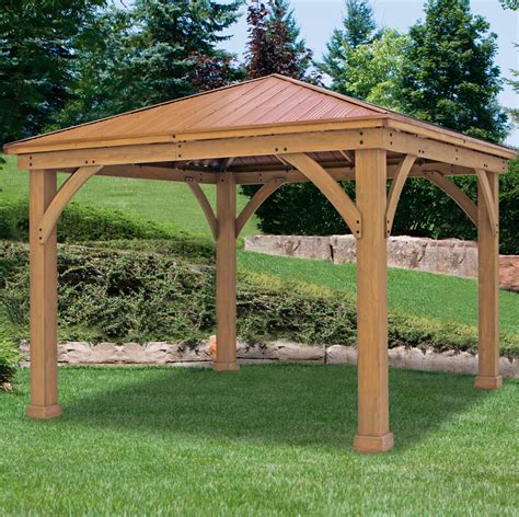 The wood gazebo with aluminum roof adds character to any area, creating the perfect setting for the 100% fsc certified cedar lumber is finished with a beautiful mocha brown stain that brings a. Fabulous costco cedar gazebo | Garden Landscape