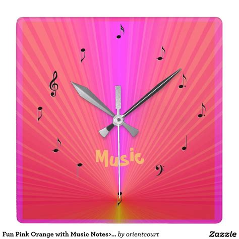 Fun Pink Orange With Music Notes Music Clocks Music Clock Music Notes