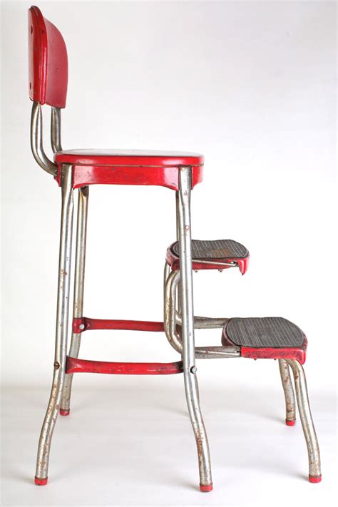 Cosco Fold Out Red Step Stool Chair 1950s Tall Chair Etsy