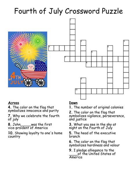 July Crossword Puzzle Printable