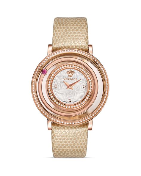 Gold and black leather shoulde. Versace Venus Diamond Rose Gold Pvd Watch With Lizard Strap , 39Mm in Gold (Ivory) | Lyst
