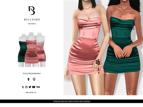 The Sims Resource Strapless Ruched Satin Mini Dress