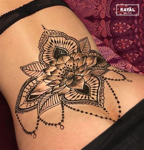 Water Lily Henna Tattoo On The Lower Back By Ḵayāl Henna Studio