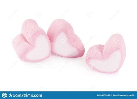 Heart Shape Marshmallow With On Background Pink Heart Shape