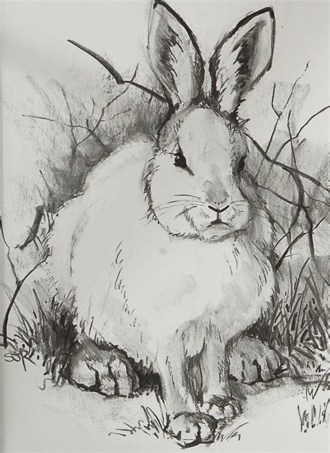 Snow Hare Charcoal By Sarafina Fiber Art With Images Animal