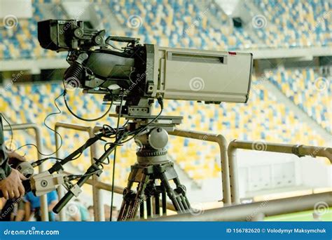Tv Camera At The Stadium During Football Matches Stock Photo Image Of