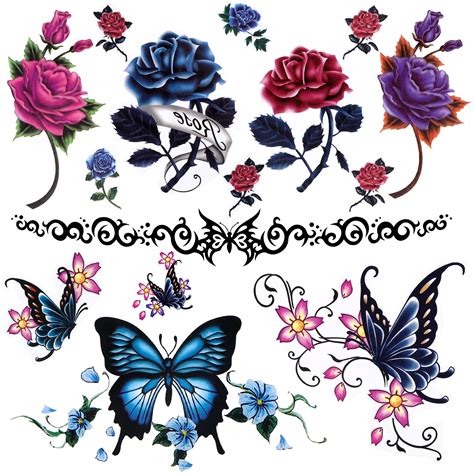 Buy Lady Up Temporary Tattoos Stickers Sheets Body Art Flowers Roses Butterflies Tattoo For