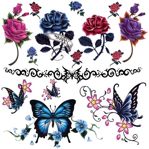 buy lady up temporary tattoos stickers 20 sheets body art flowers roses butterflies tattoo for