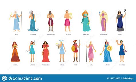 Greek Mythology Character Set Cartoon God And Goddess Collection