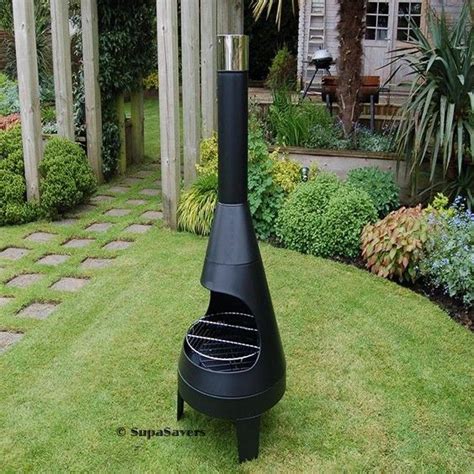 Contemporary Black Chimenea Chiminea Bbq With Chrome Cooking Grill