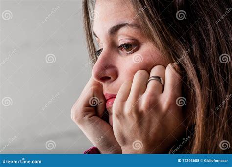 Portrait Of A Pensive Woman Stock Photo Image Of Hands Dream