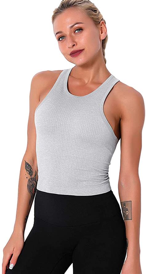 Women Seamless Workout Tank Tops Ribbed Gym Athletic Camisole Wf Shopping