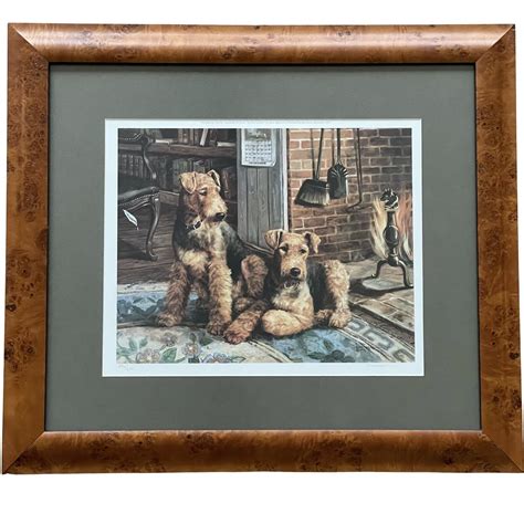 Airedales By The Fire Framed Art Print Sign By Susan Sponenberg 296600