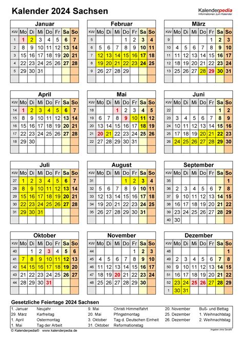 Kalender 2024 Sachsen Ferien Feiertage Pdf Vorlagen
