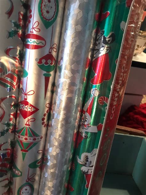 Vintage Foil Christmas Wrapping Paper Roll Set Of Five Nip Foil