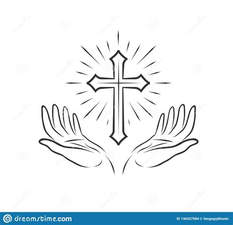 Christian Logo Religious Community Symbol Icon Hands And Cross