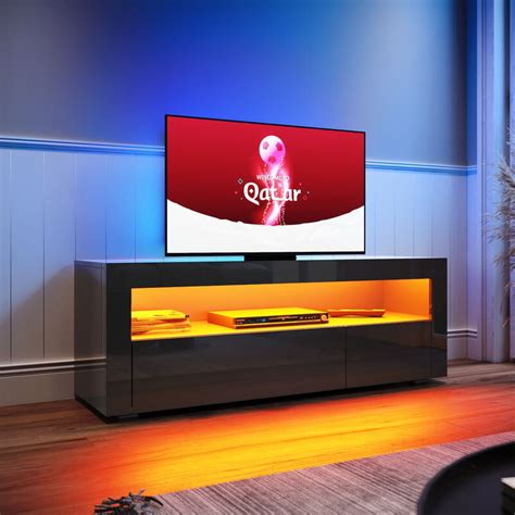 Elegant 1200mm Modern Black Gloss Tv Unit Stand With Led Ambient Light