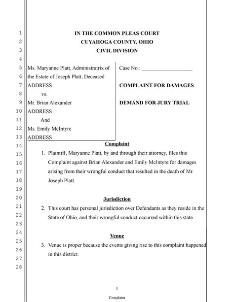 Court Document 1 - A Example - IN THE COMMON PLEAS COURT CUYAHOGA