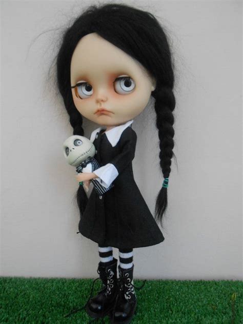 custom blythe doll wednesday addams blythe dolls creepy dolls gothic dolls