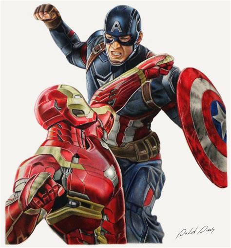 Captain America Vs Iron Man Drawing By David Dias