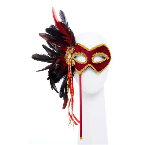 red and gold masquerade mask for women venetian masquerade masks on sticks with feathers each