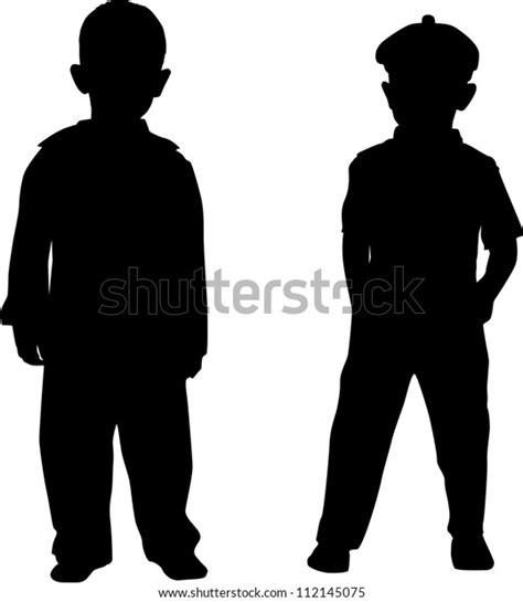 Silhouettes Two Small Boys Stock Vector Royalty Free 112145075