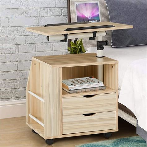 Erommy Bedside Table Height Adjustable End Table,Wooden Nightstand with