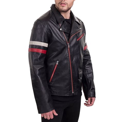 Stripe Leather Jacket Black Red L Oandj Day Foreign Trade Ltd