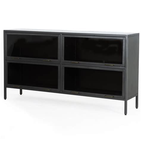 Aviva Industrial Iron Glass Barrister Sideboard 65 Iron Sideboard Metal Sideboard