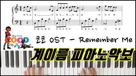 코코 Ost Remember Me 계이름 피아노악보 피아노연주ㅣ쉬운버전ㅣ피아노 독학 Coco Ost Piano