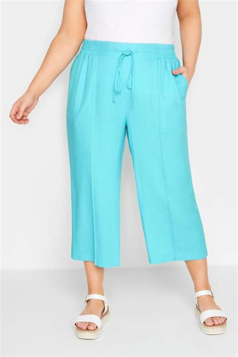 Yours Plus Size Aqua Blue Linen Look Culottes Yours Clothing