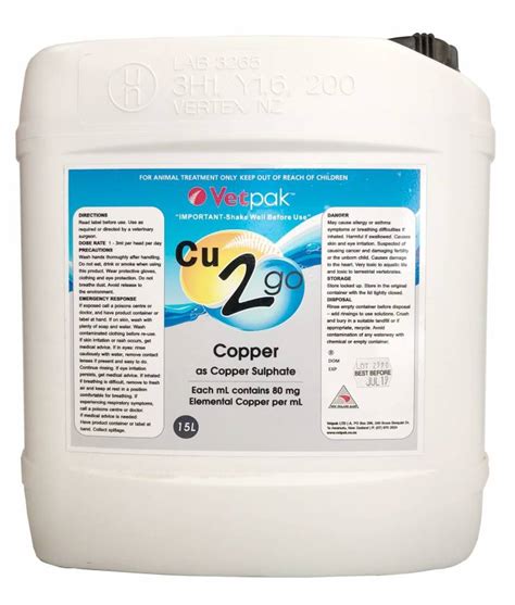 Copper 2 Go Liquid Copper Sulphate Vet Products Vetpak Nz