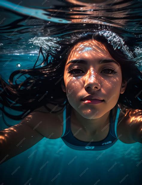 Premium Ai Image Woman Swimming Underwater In Ocean