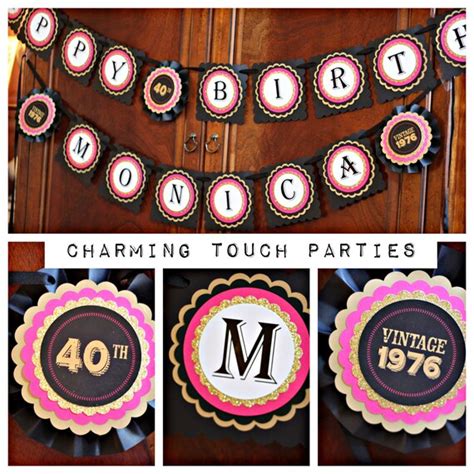 40th Birthday Banner Boutique Ladies Black Gold Glitter And