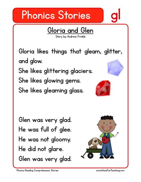 It contains 103 brief passages on various topics with 3 multiple choice questions each. Reading Comprehension Worksheet - Gloria and Glen