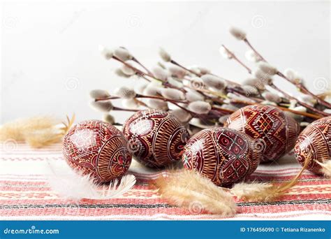 Easter Still Life With Pysanka On Traditional Ukrainian Cloth
