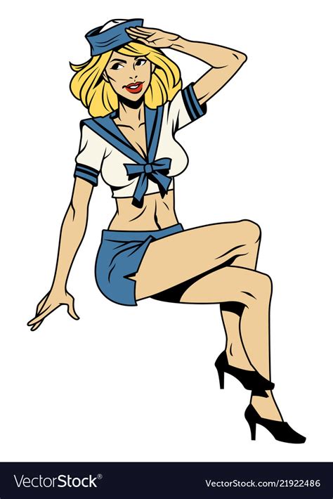 Attractive Pin Up Sailor Blonde Girl Royalty Free Vector