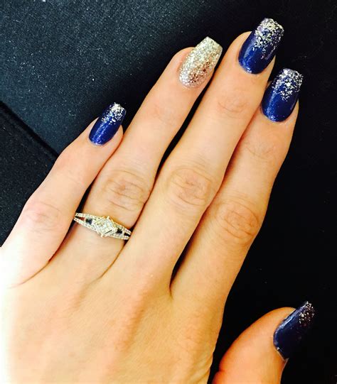 Coffin Nails Gorgeous Blue With Silver Ombré Glitter Goes Perfectly With The Ring In Love