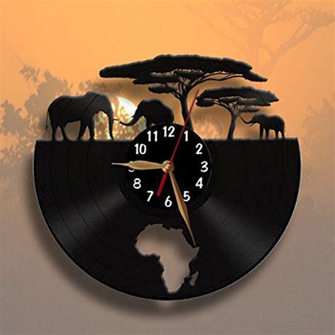 Monastarlight Africa Elephants Clock Vinyl Record Wall Clock 12 Inch
