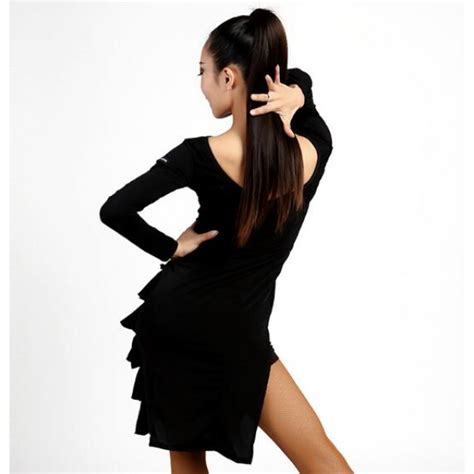 Latin Dance Dresses Adult Women Female Ladies Black Long Sleeves