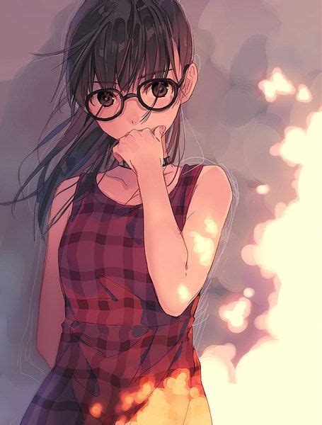 Anime Girl With Short Black Hair And Brown Eyes And Glasses Hair