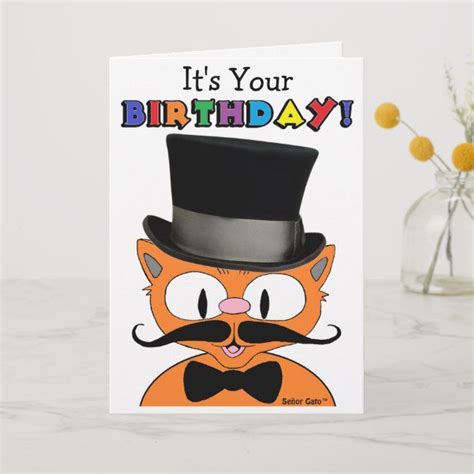 Cute Birthday Card Cartoon Cat Señor Gato Zazzle Cute Birthday