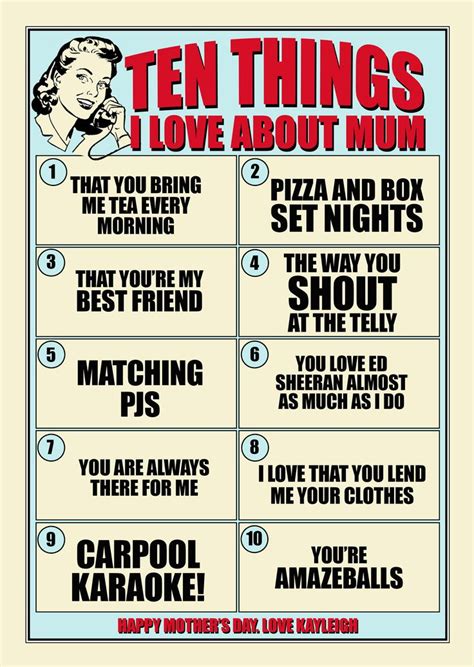 Personalised Ten Things I Love About Mum T Print By Tea One Sugar In